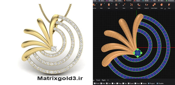 آموزش matrixgold طراحی  آویز طلا مدل شکوفه خورشید