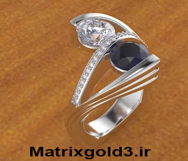 آموزش matrixgold طراحی  انگشتر طلا سفید با یاقوت کبود و برلیان