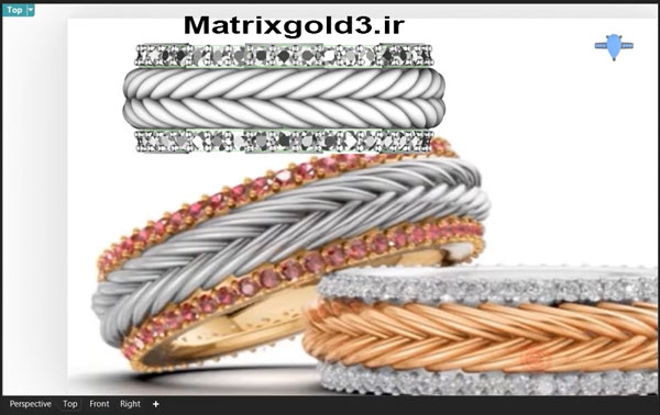 آموزش matrixgold طراحی  انگشتر بافت کابلی دو رنگ نگین‌دار